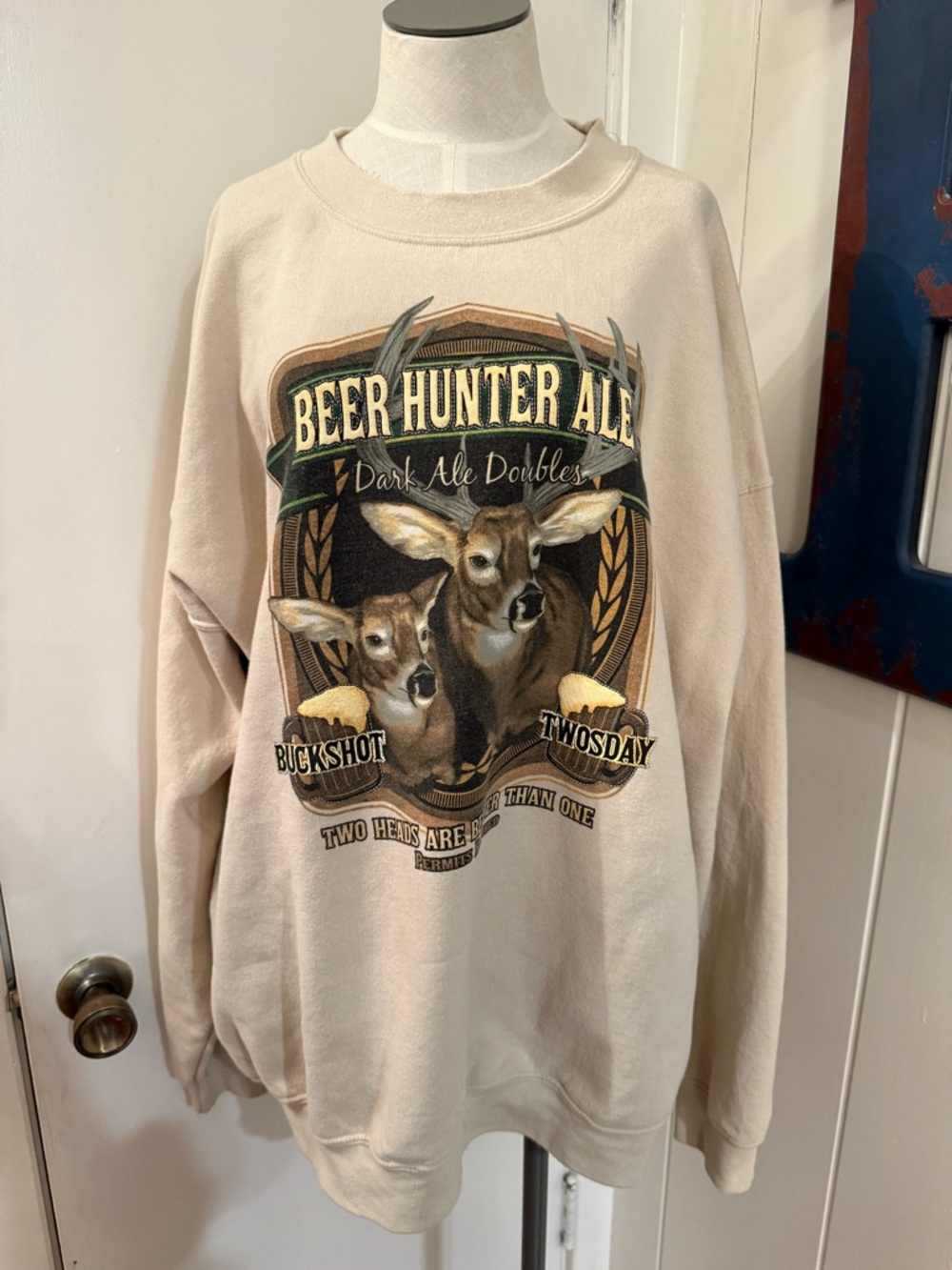 Puritan VTG Cream Beer Hunter Ale Graphic Crewneck Sweater Sz L